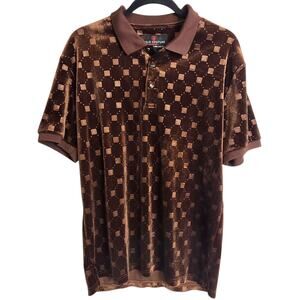 NWT Suslo Couture Mens Slim Fit Size Large Velvet Button Henley Shirt Logo Brown